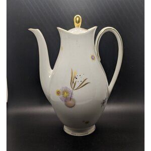 Eberthal Bavaria Teapot Coffee Pot W Germany White Porcelain MCM Atomic Flowers